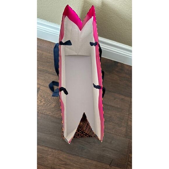 Tory Burch Empty Large 16 (L)×6 (W)×12 (H) Paper Shopping Bag Navy Orange Yellow - Picture 5 of 6